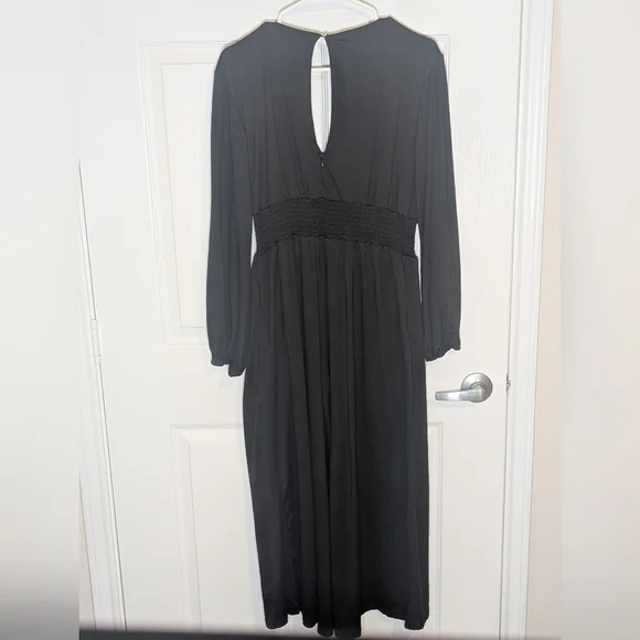 Hutch Black Long Sleeve Smocked Waist Wide Leg Romper NWT Size M - Picture 2 of 4